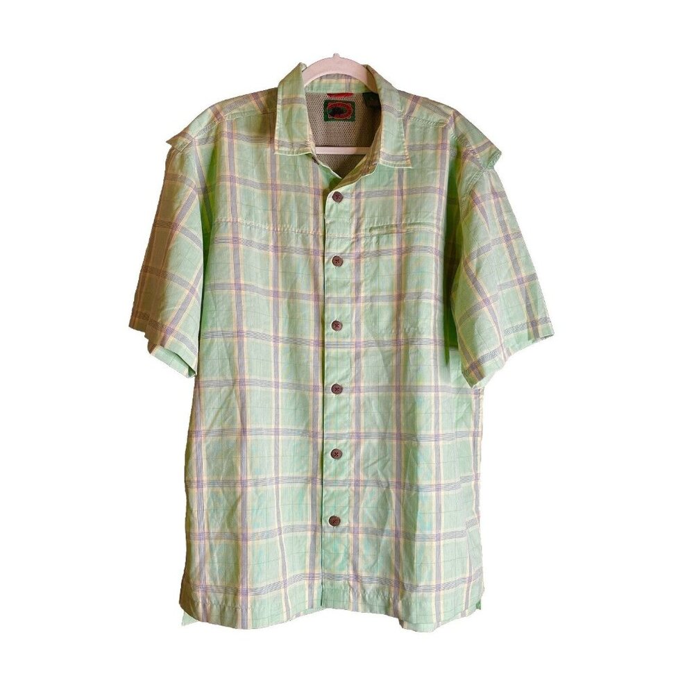 Boston Traders Vented flap Shirt Men's Plaid AOP Fishing Hiking boat green L